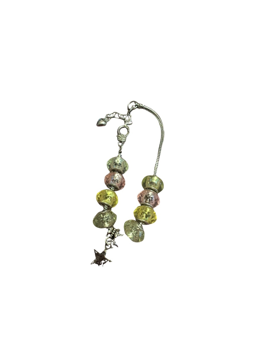 Glass Bead Charm Bracelet - Pastel Green & Pink